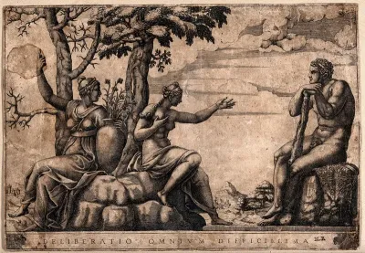Hercules at the crossroads; representing the choice between different ways of life