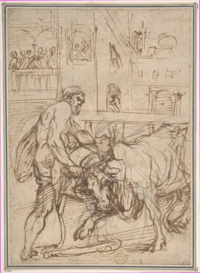 Hercules Capturing the Cretan Bull, from "The Labors of Hercules"