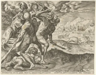 Hercules doodt Geryon en zijn hond