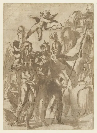 Hercules en Scipio geleid door Minerva op het pad der deugd