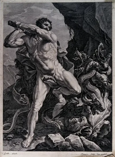 Hercules. Engraving by Chauveau after G. Reni