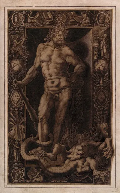 Hercules. Engraving by G. Ghisi after G.B. Bertano