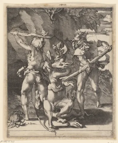 Hercules in gevecht met de hydra van Lerna