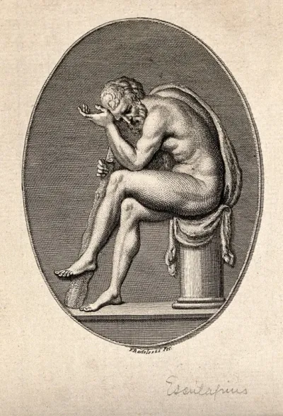 Hercules, seated on a column, in a state of depression