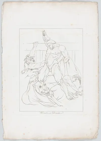Hercules Slays Diomedes and his Flesh-Eating Mares (Apollodorus, II, 5, 8 and Quintus Smyrnaeus, VI, 247-250)