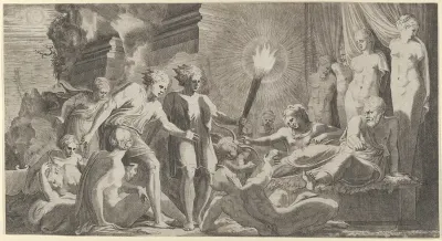 Hercules surprising Fanus who mistook him for Omphale