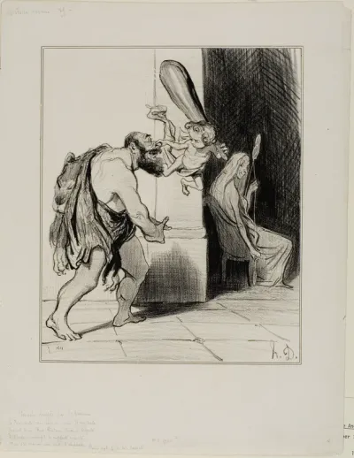 Hercules Tamed By Love. This mischievous God in his triumphant ways subjects all, kings, shepherds, heroes and gays, Alcide interrupts his dreaded exploits and binds him while Omphale overjoys. (Gallant poetry by Monsieur Sauzet), plate 25 from Histo