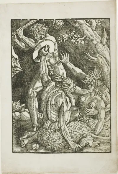 Hercules, Two Satyrs, and a Woman, plate two from The Labors of Hercules