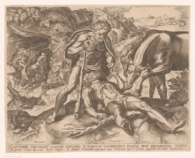 Hercules voert Diomedes' lijk aan de paarden