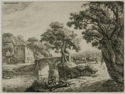 Herd Near a Stone Bridge