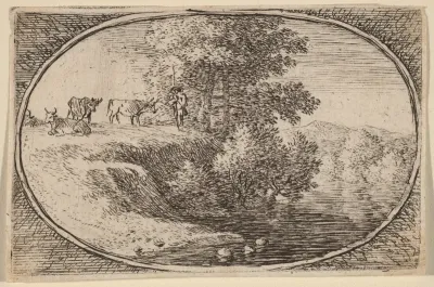 Herd of Cows on Bluff to Left of Water