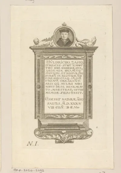 Herdenkingsplaat met portret van Ulrich Zasius