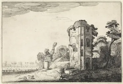 Herder bij een toren met een waterput