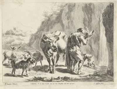 Herder drinkend uit zijn hoed