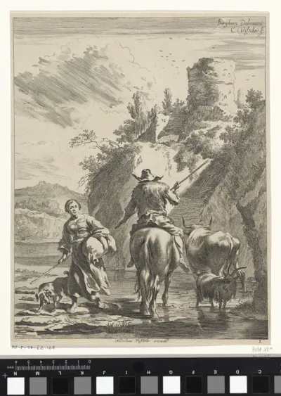 Herder en herderin bij een fort