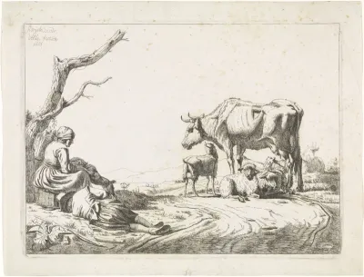 Herder en herderin met hun vee