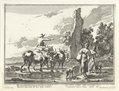 Herder en herderinnen in een voorde