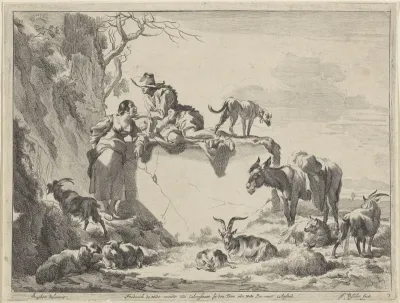 Herder liefkoost een herderin