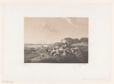 Herder met kudde in de duinen