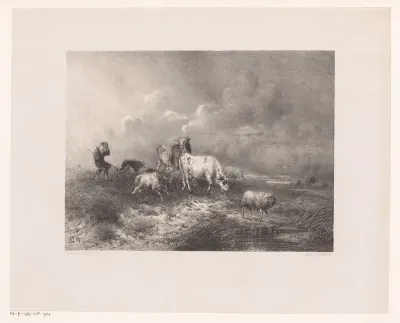 Herder met kudde in een storm