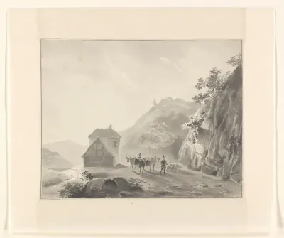 Herder met vee in een berglandschap