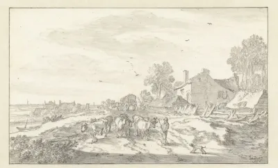 Herder met vee op een landweg