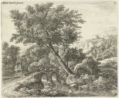 Herder op een stenen brug