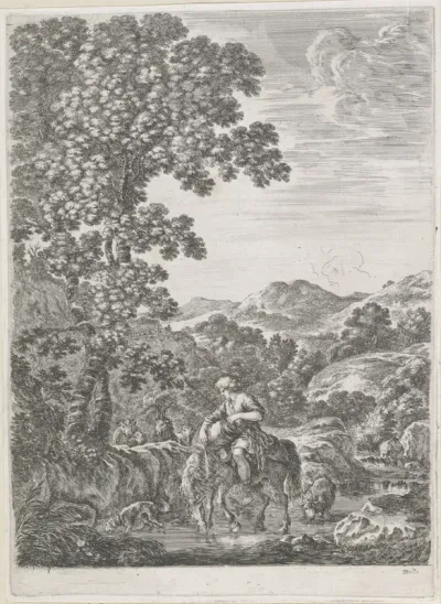 Herder te paard in beekje