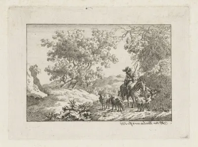 Herder te paard met kudde