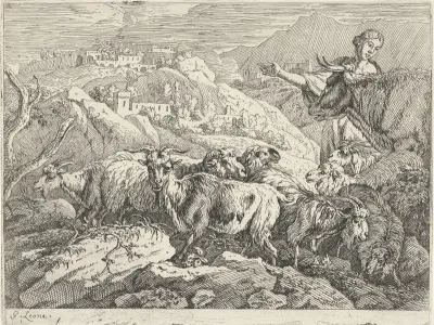 Herderin met kudde in een landschap
