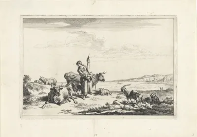 Herderin met spintol aan de oever van een rivier
