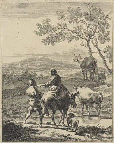 Herderin op een ezel