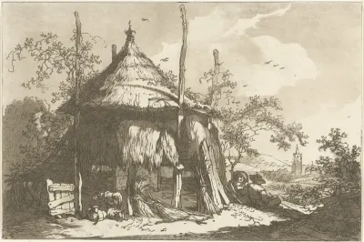 Herders bij een hooiberg
