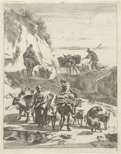Herders bij een voorde in het gebergte