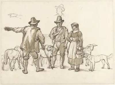 Herders en een herderin in gesprek