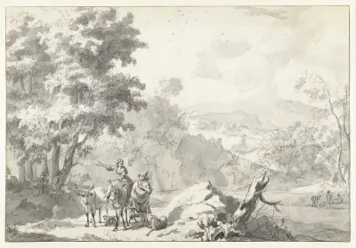 Herders en vee in een zuidelijk landschap