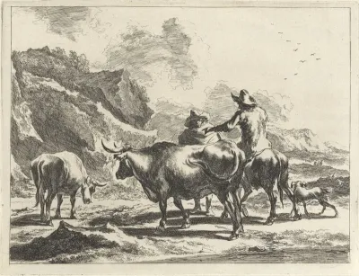 Herders in gesprek in een heuvellandschap
