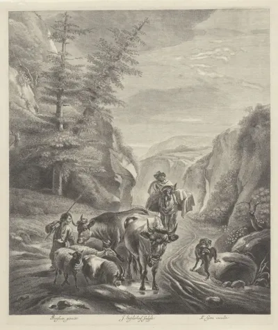 Herders met vee op een bergpad