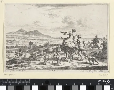 Herders naderen een dorp in een dal