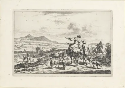 Herders naderen een dorp in een dal
