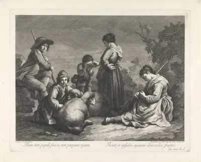 Herdersfamilie in een landschap