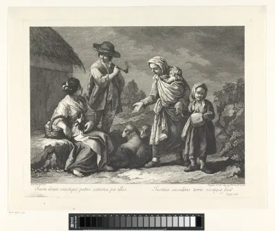 Herdersfamilie in gesprek met een boerin