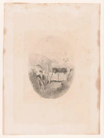 Herdersjongen met koeien in berglandschap