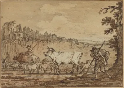 Herdsman Crossing a River