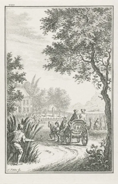 Heren vervoerd per koets op het platteland