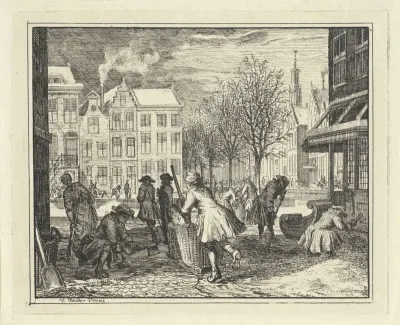 Heren werken in een straat
