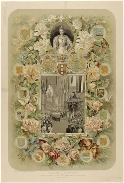 Herinnering aan de inhuldiging van koningin Wilhelmina der Nederlanden in de Nieuwe Kerk te Amsterdam, 1898