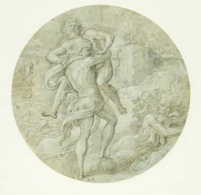 Herkules og Antaeus, komposition i tondoform