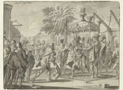 Hernán Cortés wordt door Montezuma ontvangen
