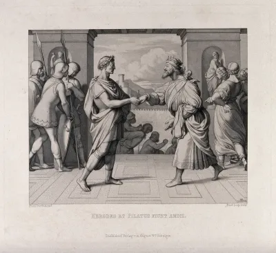 Herod and Pontius Pilate shake hands